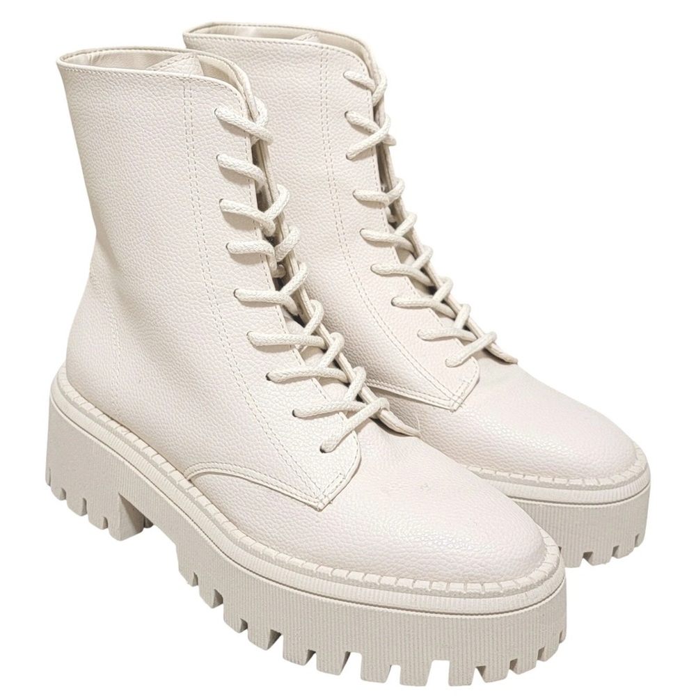 Arezzo Women Maya Lug Sole Platform Combat Boots Panacota Beige new